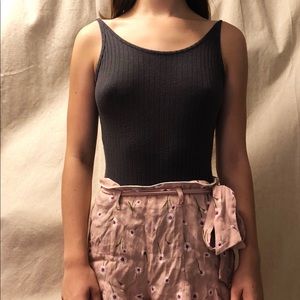 Dark grey rubbed low back bodysuit.
